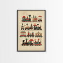 Cute Christmas Trains Canvas Print - Framed Canvas - Minimalist Christmas Art - Boho Christmas Art - Rustic Christmas Art