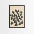 Sketch of a Christmas Tree Farm Canvas Print - Framed Canvas - Minimalist Christmas Art - Boho Christmas Art - Rustic Christmas Art