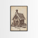 Ginger Bread House Canvas Print - Framed Canvas - Minimalist Christmas Art - Boho Christmas Art - Rustic Christmas Art