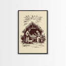 Retro Nativity Scene Canvas Print - Framed Canvas - Minimalist Christmas Art - Boho Christmas Art - Rustic Christmas Art