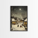 Huge Christmas Tree In The Town Square, Christmas Village Wall Art, Framed Canvas Print, Christmas Canvas Art