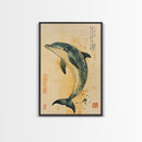 Japanese Style Dolphin Print, Nautical Decor, Framed Canvas Print, Dolphin Painting, Dolphin Art, Gift For Him, Office Art