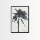 Palm Tree In The Wind, Framed Canvas Print, Wabi Sabi Watercolor Painting of a Palm Tree, Statement Piece Art
