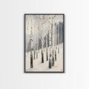 Winter Birch Tree Forest Framed Canvas Print, White Birch Trees In Winter Forest Landscape Art Print Minimalist Living Room Nature Wall Art