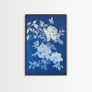 Blue Botanical Wall Art Chinoiserie Wall Art, Wall Decor Minimalist Wall Art, Blue Roses, Botanical Print Wall Art