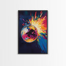Trendy Disco Ball Poster Canvas Print, Wood Framed Canvas Print, Mirrorball Painting, Disco Ball Wall Art, Disco Decor, Dance Studio Decor