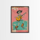 Retro Vaquero Skeleton Art Print, Canvas Art, Chicano Art, Spooky Mexican Art, Sugar Skull Art