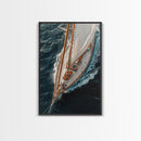 Bird's Eye View Of A Sailboat, Framed Canvas Print, Sail Boat Photography Print, Sailboat Painting, Nautical Decor, Nautical Wall Art