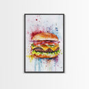 Hamburger Oil Painting Canvas Print Kitchen Wall Art Food Decor, Dining Room Burger Wall Decor, Restaurant Decor, Food Review Kitchen Art