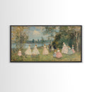 Victorian Spring, Framed Canvas Print, Victorian Style Oil Painting of Ladies On The River