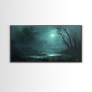 Dark and Moody Wall Art Framed Canvas Print, Oil Painting of a Swamp, Moody Landscape Wall Art