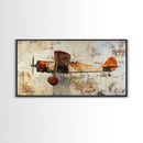 Retro 1920s Airplane In Flight Framed Canvas Print, Airplane Painting, Biplane Painting, Office Decor, Office Wall Art