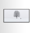Solitude - Framed Canvas Print - Ready To Hang Wall Art - Winter Decor - Lone Tree In A Snow Covered Valley - Winter Landscape Painting
