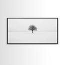 Footprints In the Snow Lead To a Lone Dead Tree - Framed Canvas Print - Ready To Hang Art - Moody Wall Art - Black and White Photography Print