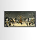 Festive Christmas Village Wall Art Framed Canvas Print, Festive Christmas Street Scene, Cozy Christmas Wall Art, Ready To Hang Xmas Decor