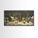 Winter Street Scene - Victorian Christmas Village Oil Painting Print - Ready To hang Christmas Art - Christmas Wall Art - Cozy Christmas Print