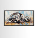 Zebra Having a Nap - Framed Canvas Print - Ready to Hang - Zebra Painting - Animal wall art - Safari Art