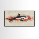 Wabi Sabi Waves and Dolphin Canvas Print, Entryway Decor, Cute Dolphin Wall Hangings for Bathroom Decor, Sea Life Wall Art, Dolphin Painting