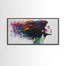 She Has Rainbow Waves in Her Flowing Hair - Portrait of a Woman - Framed Canvas Print - Pop Art - Loft Decor - Statement Piece Art