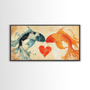 Cute Koi Fish Kissing - Couple Gift Idea - Framed Canvas Print - Valentine's Day Wall Art - Wall Art For Couples - Engagement Gift Idea