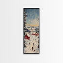Snowy village painting peaceful Christmas scene framed canvas print, winter wonderland town, cozy holiday decor wall art gift idea