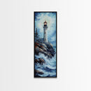Framed Canvas Print Lighthouse Coastal Decor Nautical Painting Moody Art Ideal Tall Skinny Wall Art Living Room Above Sofa Coastal Painting