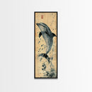 Framed Canvas Print Rustic Dolphin Art Coastal Decor in Nautical Theme, Minimalist Coastal Wall Art, Beach Living Room or Guest Room Decor