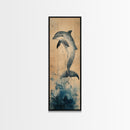 Framed Canvas Print Blue Dolphin Painting Coastal Nautical Wall Art, Beach-Inspired Above Bed Art, Boho Coastal Living Room Decor, Gift Him