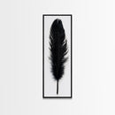 Black Feather Wall Art, Black Feather Painting Canvas Print, Boho Minimalist Home Decor, Feather Art, Tall Narrow Art, Skinny Art