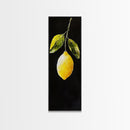 Minimalist Lemon Art Botanical Print on Black Canvas, Framed Option Available, Living Room Decor, Citrus Art, Modern Kitchen Wall Art