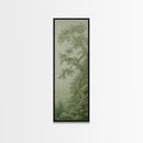 Misty Green Botanical Scene - Framed Canvas Print Showcasing Wabi Sabi Art Style with Tranquil Tree Landscape