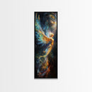 Ethereal Golden Angel Framed Canvas Print with Starlit Background, Angel Art Prints, Boho Art, Bedroom Art, Living Room Art, Vertical Wall Art