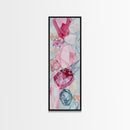 Gemstone Watercolor Painting Framed Canvas Print, Whimsical Pink Abstract Wall Art, Geometric Skinny Vertical Bedroom Art