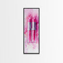 Pink Lipstick Duo Canvas Print, Whimsical Minimalist Vertical Wall Art, Light Pink Cosmetic Art, Gift Idea, Bedroom Skinny Artwork