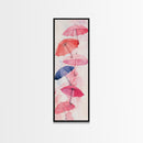 Vibrant Umbrellas Framed Canvas Print in Pink Orange Wall Art Style Perfect Whimsical Vertical Art for Dorm or Playful Decor