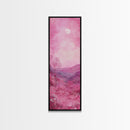 Mystical Pink Moon Framed Canvas Print with Wildflower and Mountain Painting Perfect Moody Landscape Art for Living Room