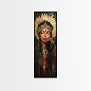 Golden Goddess Framed Canvas Print, Afrocentric Art Print with Ornate Detail, Dark Romance Wall Art for Eclectic Living Room Decor