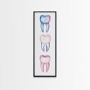 Whimsical Rainbow Teeth Canvas Print, Dentist Office Vertical Wall Art, Vibrant Dental Art Print for Gift Ideas