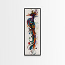 Vibrant Peacock Art Canvas Print with Boho Decor Elements and Colorful Whimsical Art, Perfect Vertical Wall Art Gift Idea
