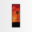 Rustic Windmill Framed Canvas Print, Southwest Farmhouse Decor, Moody Sunset Landscape Wall Art, Vertical Artwork for Bedroom
