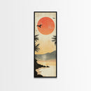 Seagulls At Sunset Beach Framed Canvas Print | Coastal Wall Art | Tropical Landscape Art | Nautical Painting | Living Room Decor