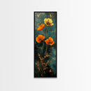 Elegant Poppy Bouquet Framed Canvas Print | California Poppy Art | Botanical Prints | Vertical Art | Rustic Wall Art | Fall Decor