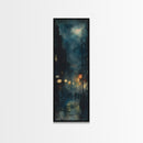 Moody Night Street Scene Framed Canvas Print | Vertical Wall Art | Moody Art | Living Room Art | Gift Idea Him | Urban Nightscape
