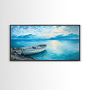 Boat on Tranquil Lake Canvas Print Coastal Landscape Art Nautical Wall Art Rustic Decor Above Sofa Artwork Bedroom Art Original Painting
