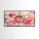 Pink Gemstone Jewelry Canvas Print, Feminine Elegant Artwork, Glamorous Rose Painting, Living Room Wall Art, Unique Decorative Gift