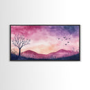 Twilight Meadow Framed Canvas Print, Whimsical Starry Night Art, Moody Nature Painting, Dreamy Purple Landscape, Wall Decor Gift Idea