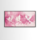White Dove Flight Canvas Print | Angel Art Prints | Light Pink Wall Art | Minimalist Bird Art | Whimsical Living Room Decor Wall Art