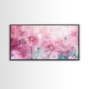 Wildflower Painting Canvas Print, Vibrant Daisy Wall Art with Light Pink Abstract Background, Whimsical Art for Bedroom Decor