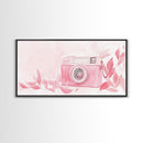 Retro Pink Camera Canvas Print | Whimsical Photography Wall Art | Light Pink Modern Decor | Unique Living Room Artwork | Gift Idea