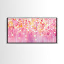 Magical Fairy Light Pink Abstract Canvas Print with Bokeh Lights, Ideal Whimsical Art for Living Room, Vertical Skinny Wall Art